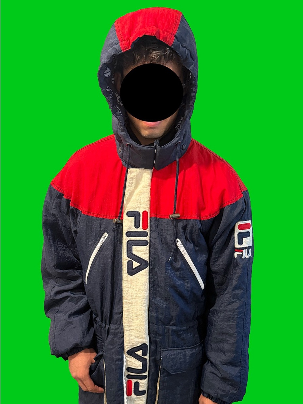 Vintage Fila Navy, Red and Cream Hooded Ski Jacket
